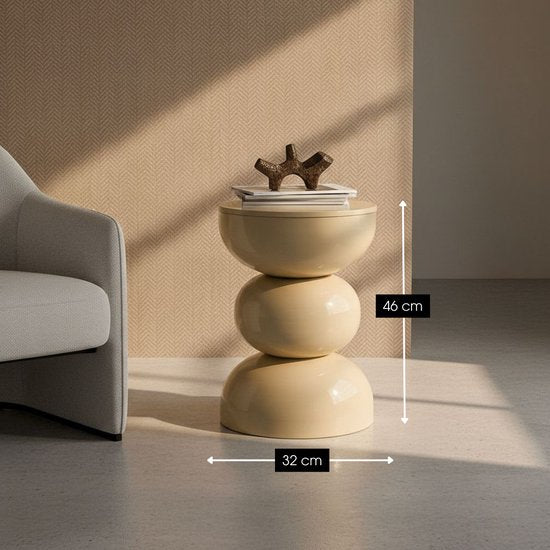 Mica Decorations Luna Beistelltisch – Runder Beistelltisch H46 x Ø32 cm – Eisen-Beistelltisch für Schlafzimmer oder Wohnzimmer – Nachttisch oder Pflanzenständer – Beige