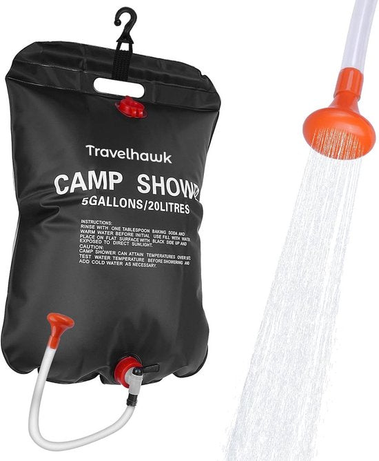 Travelhawk Camping Dusche - 20 Liter - Außendusche - Außendusche Camping - faltbar - für Reisen & Camping - Schwarz