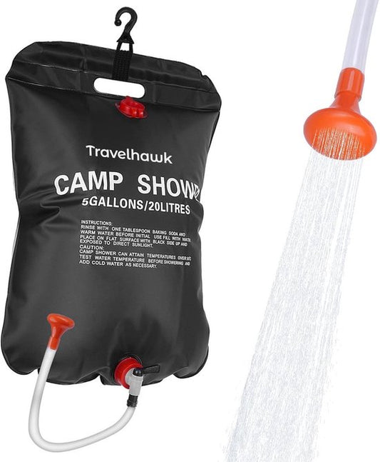 Travelhawk Camping Dusche - 20 Liter - Außendusche - Außendusche Camping - faltbar - für Reisen & Camping - Schwarz