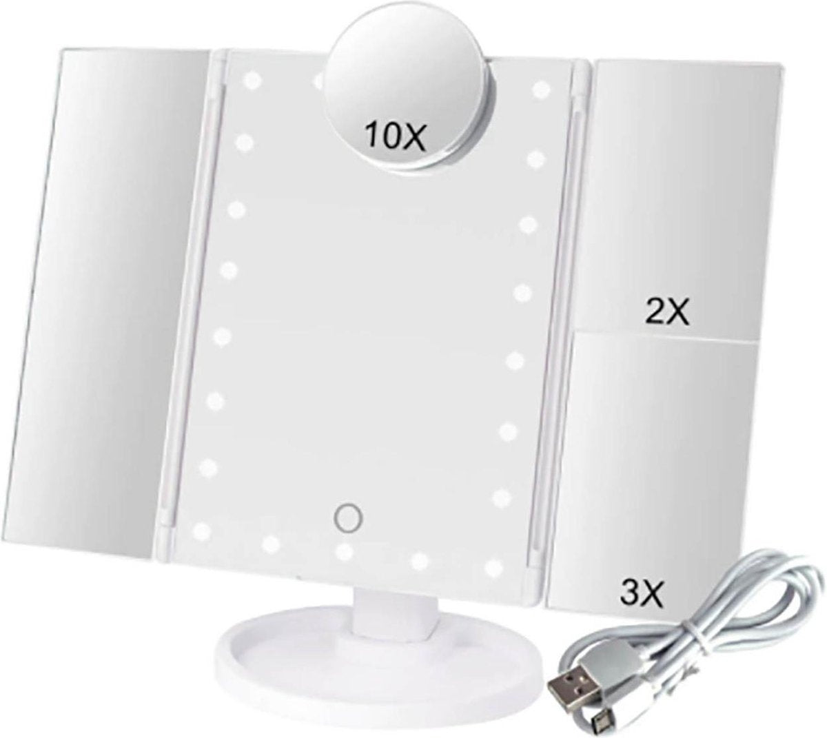 Fuegobird Schminkspiegel mit Beleuchtung - dimmbar - Waschtisch - für Make-up - inkl. 10x Vergrößerung - mit Organizer - LED