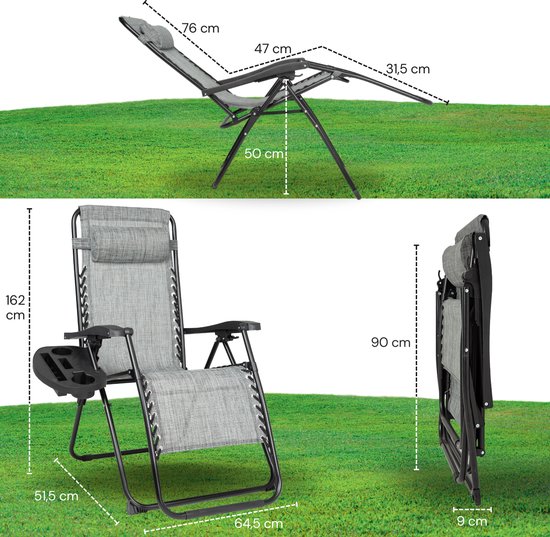 Vaive Luxury Garden Chairs Duoset - Verstellbarer Gartenstuhl und Liege - 30°-90° verstellbar - Garten - Metall - Grau