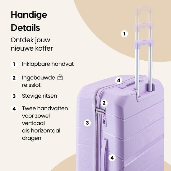 SKYCASES Urban Adventurer - Mittlerer Reisekoffer - Zahlenschloss - 44x27x66cm - 78L - Reisekoffer mit Kofferschloss - Spinner-Räder - Lila