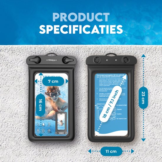 Travelly® Wasserdichte Handytasche 2er-Set - Universelle Unterwassertasche für Smartphone - Geeignet für alle Handys - Drybag - Für Urlaub, Schwimmen & Wassersport - Schwarz/Blau
