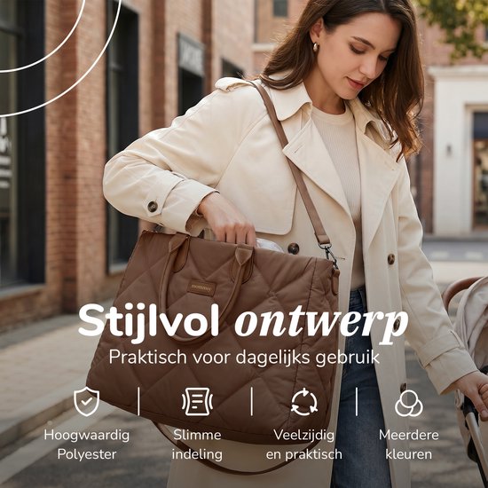 Mommsy Wickeltasche – Wickeltasche – Mom Bag – Thermofach – Gesteppter Puffer-Stoff – Mommy Bag – Besonders geräumig – Wasserabweisend – Organizer – Leicht – Braun