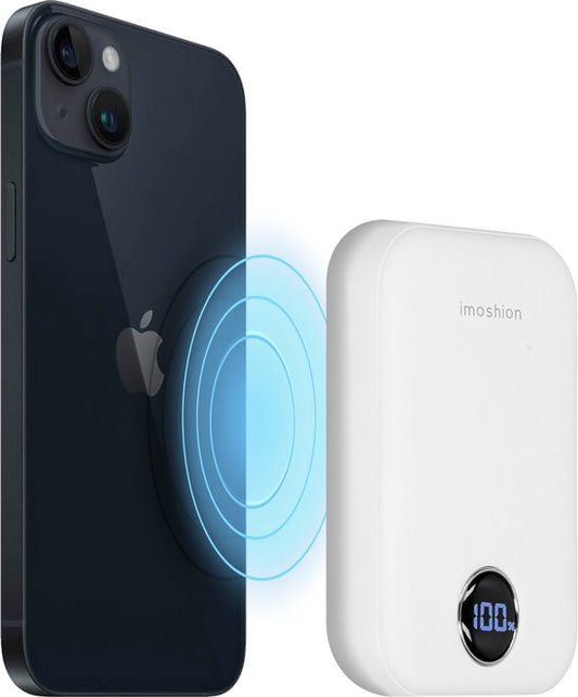imoshion Powerbank 10000 mAh - Geeignet für MagSafe - Schnellladegerät 22,5W - LED-Anzeige - USB C & USB A - Wireless Powerbank Geeignet für iPhone 12/13/14/15/16 - Weiß