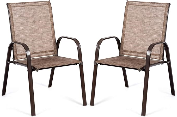 Coast - 2 Stück Terrassenstühle, Outdoor Campingstühle mit atmungsaktivem Stoff, 2er Set Gartenstühle mit Armlehne hohe Rückenlehne für Garten Terrasse Schwimmbad Strand Garten platzsparend