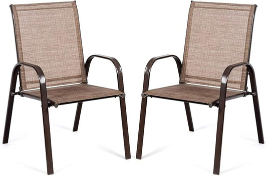 Coast - 2 Stück Terrassenstühle, Outdoor Campingstühle mit atmungsaktivem Stoff, 2er Set Gartenstühle mit Armlehne hohe Rückenlehne für Garten Terrasse Schwimmbad Strand Garten platzsparend