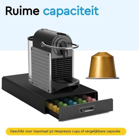 BRASQ CD100 Kaffeekapselhalter mit Schublade – Für 50 Nespresso-Kapseln – Schwarz