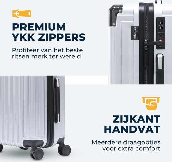 Pathsail - Handgepäck Koffer - 40L x 55CM - PC - inkl. TSA-Schloss & Spinner-Räder - Silber