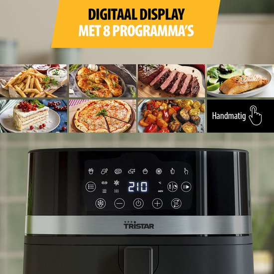 Tristar Airfryer FR-9418 – 8 l – Großes Fassungsvermögen XXL – PFAS-frei – 7 Programme – Warmhaltefunktion – 2000 Watt