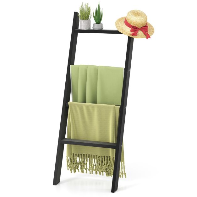 Coast Handtuchleiter 4-lagig - Schwarz - 50 x 7,5 x 137 cm - Massivholz - Wand- und Anlehnmodell