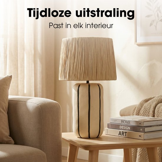 Mica Decorations Denton Tischlampe für das Wohnzimmer – Dekorative Lampe mit Lampenschirm – Schreibtischlampe, Tischlampen für das Wohnzimmer – 48 x ⌀28 cm – Keramik, Metall, Papier – Beige