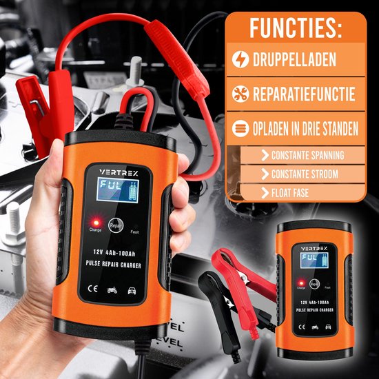 VERTREX Batterieladegerät - Erhaltungsladegerät - Geeignet für Motorrad Auto Motorroller - 12V 6A