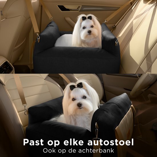 CozySense® Hundeautositz - Hundekorb Auto für kleine Hunde - Vorder- & Rücksitz - waschbarer Bezug & auch als Tragetasche - Schwarz/Beige