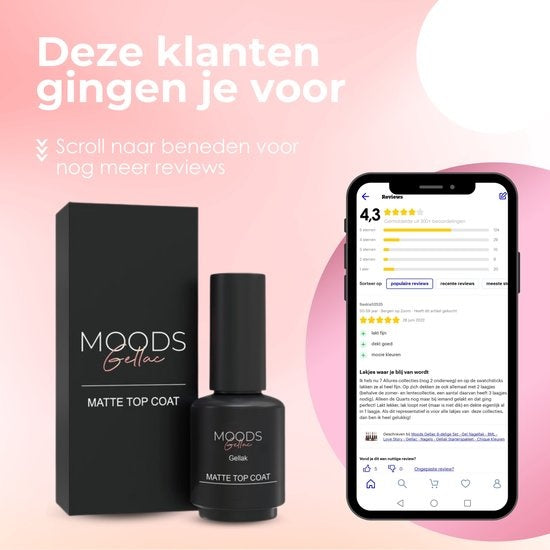 Moods Gellac - Matte Top Coat - Nagellack - Gel Paint Starter Pack - Nägel - Gel Paint Set - 15 ML
