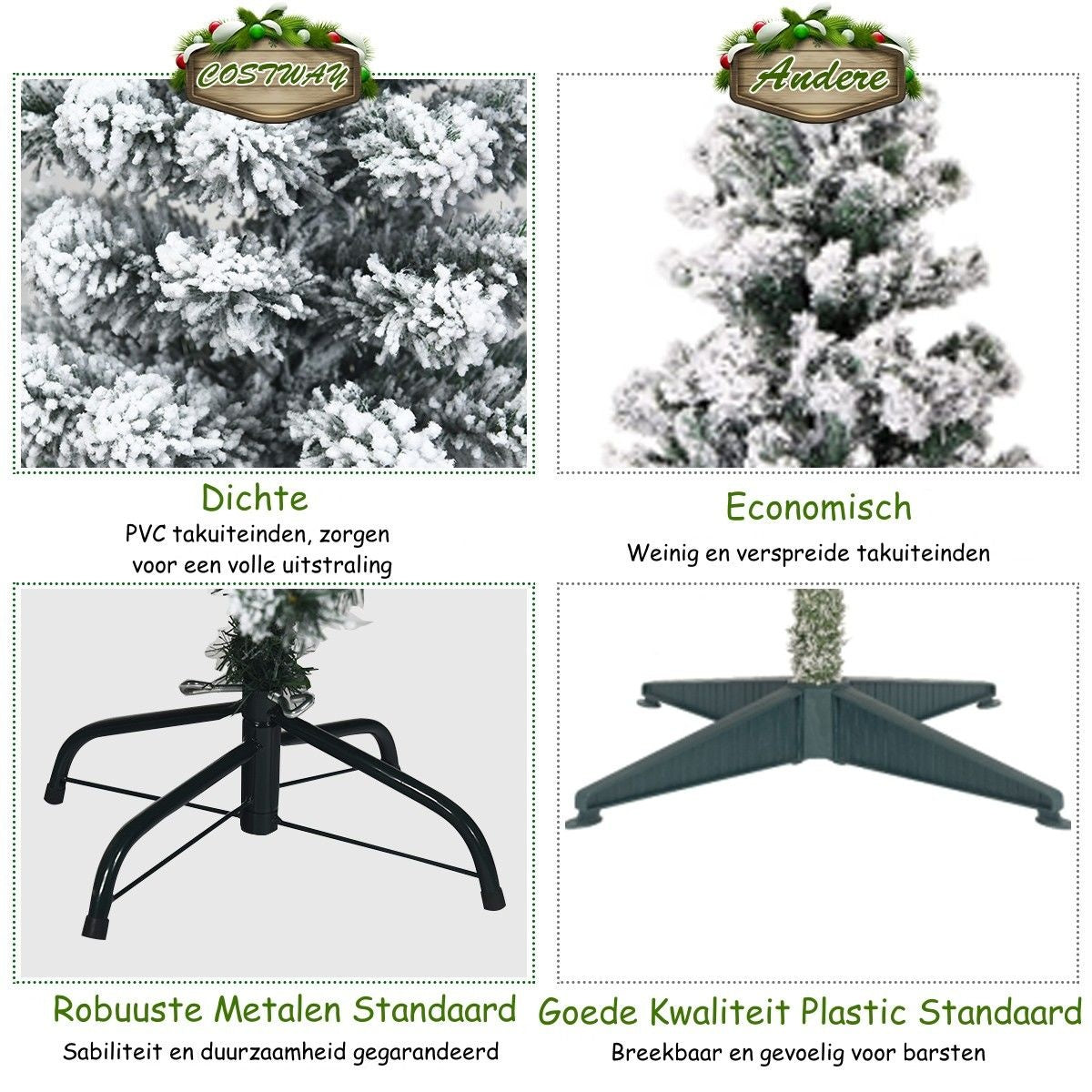 Coast Weihnachtsbaum Bleistift - Mit Schnee, 350 LEDs & 641 Zweigen - 225 cm - PVC/Metall - Grün/Warmweiß