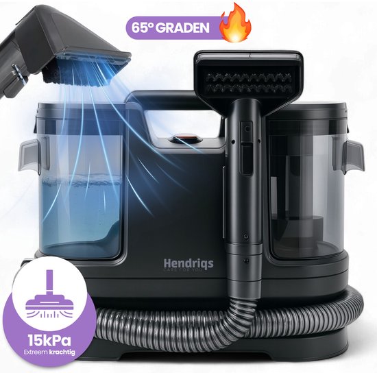 Hendriqs® 3-in-1-Teppichreiniger 65 °C mit Anti-Verstopfungsfunktion | Höchste Saugkraft seiner Klasse – Tragbarer Fleckenreiniger für Sofas, Textilien und Matratzen - Polsterreiniger mit Absaugfunktion – Dampfreiniger – Sofa-Reiniger – Möbelreiniger – Re