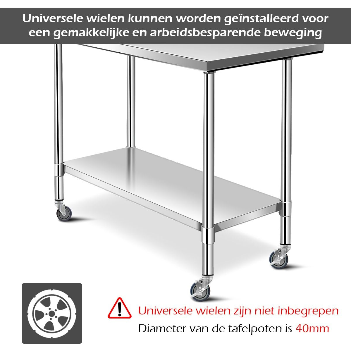 Coast - Küchenarbeitstisch - Edelstahl, 2 Ebenen, 150 kg Tischplatte - 122 x 61 x 90 cm - Edelstahl/Verzinkt - Silber