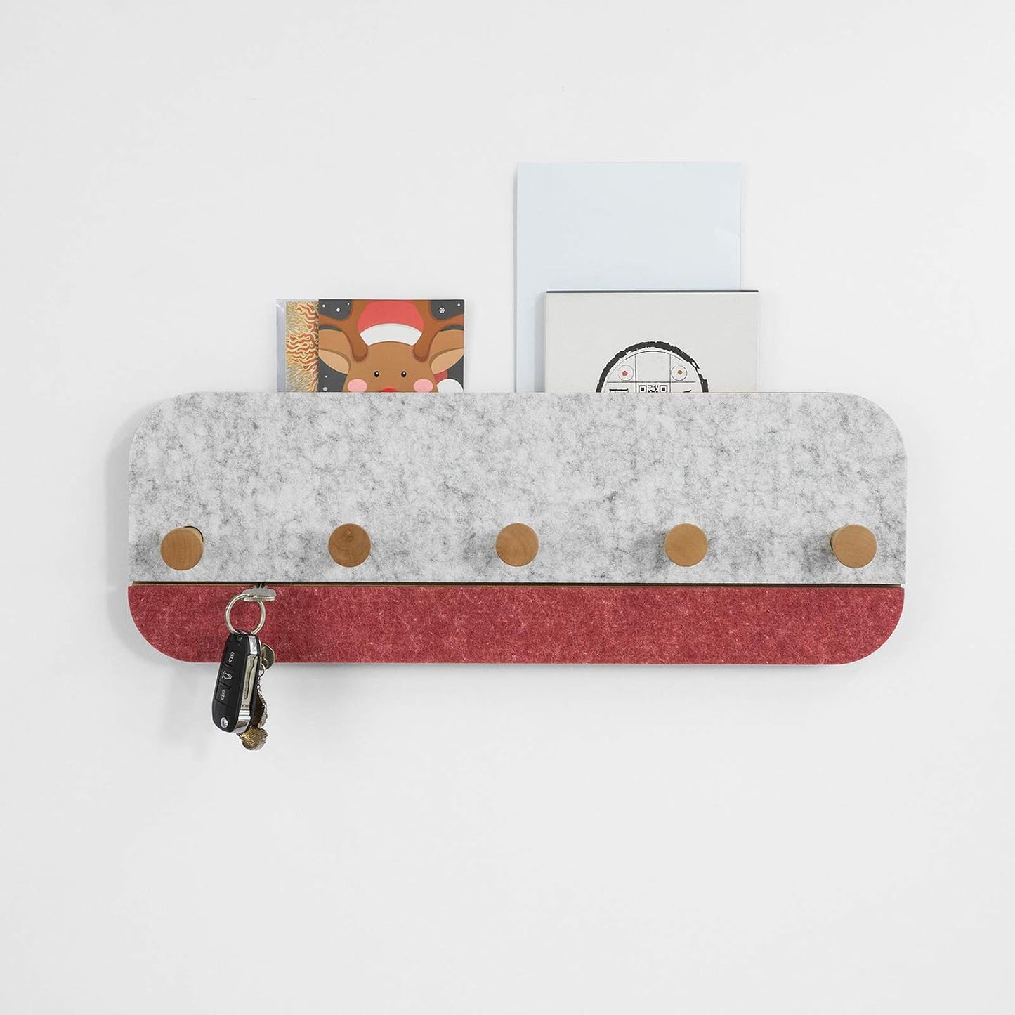 SoBuy FHK16-R Wandgarderobe – 5 Haken – Bambus & Filz – 55 x 3 x 19 cm – Rot