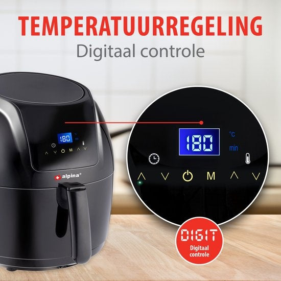 alpina Airfryer - Digitaler Touchscreen - 5 Liter - Heißluftfritteuse - Heißluftofen - Pommes frites, Gemüse, Brot, Muffins - 7-8 Personen