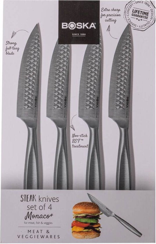 Boska Steakmesser / Steakmesser-Set Monaco+ - 4 Stück - Edelstahl - Multifunktional - Antihaft