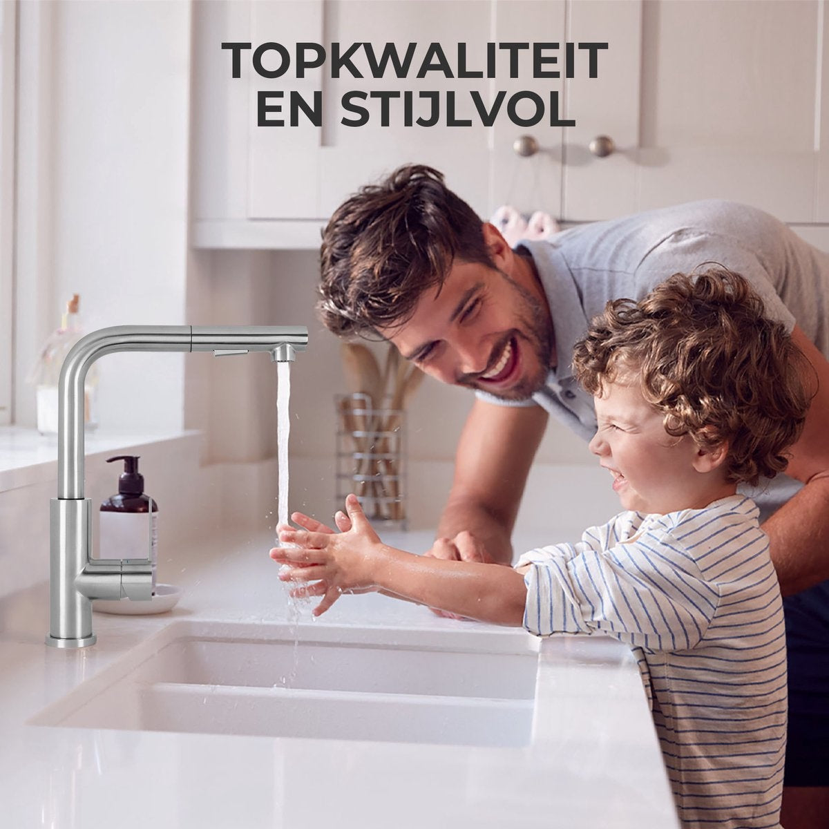 Edelstahl Küchenarmatur mit ausziehbarer Handbrause - Mischbatterie mit ausziehbarem Auslauf - Design-Armatur von Mizzo Design