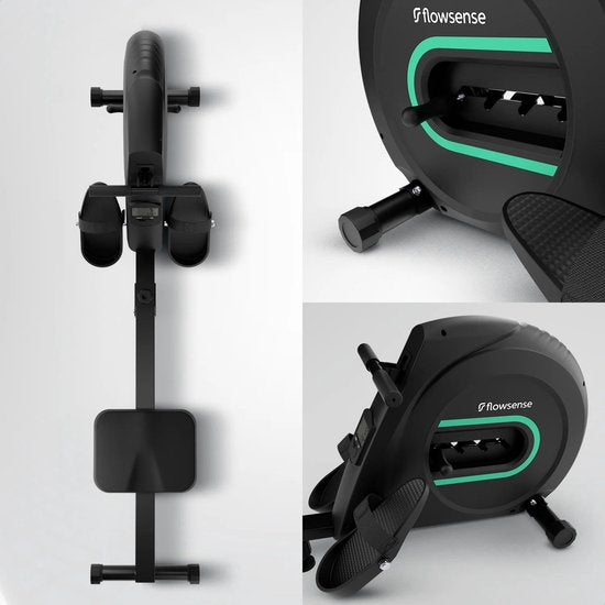 Flowsense Elvora Lite Rudergerät - Zusammenklappbares Rudergerät - Elastischer Widerstand - LCD-Display - Leise & Kompakt - Für Benutzer bis zu 200 cm / 115 kg - Home Fitness Rudergerät