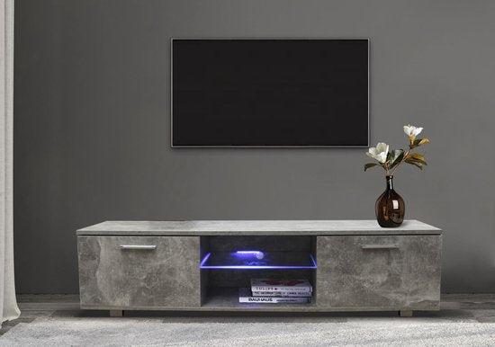 TV-Möbel TV-Schrank Tenus mit LED-Beleuchtung Industriegrau Beton Design