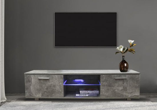 TV-Möbel TV-Schrank Tenus mit LED-Beleuchtung Industriegrau Beton Design