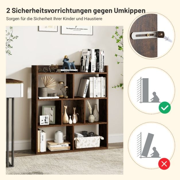 Coast Bücherregal mit 7 offenen Fächern – 80 x 20 x 90 cm – Kaffee, Weiß oder Walnuss