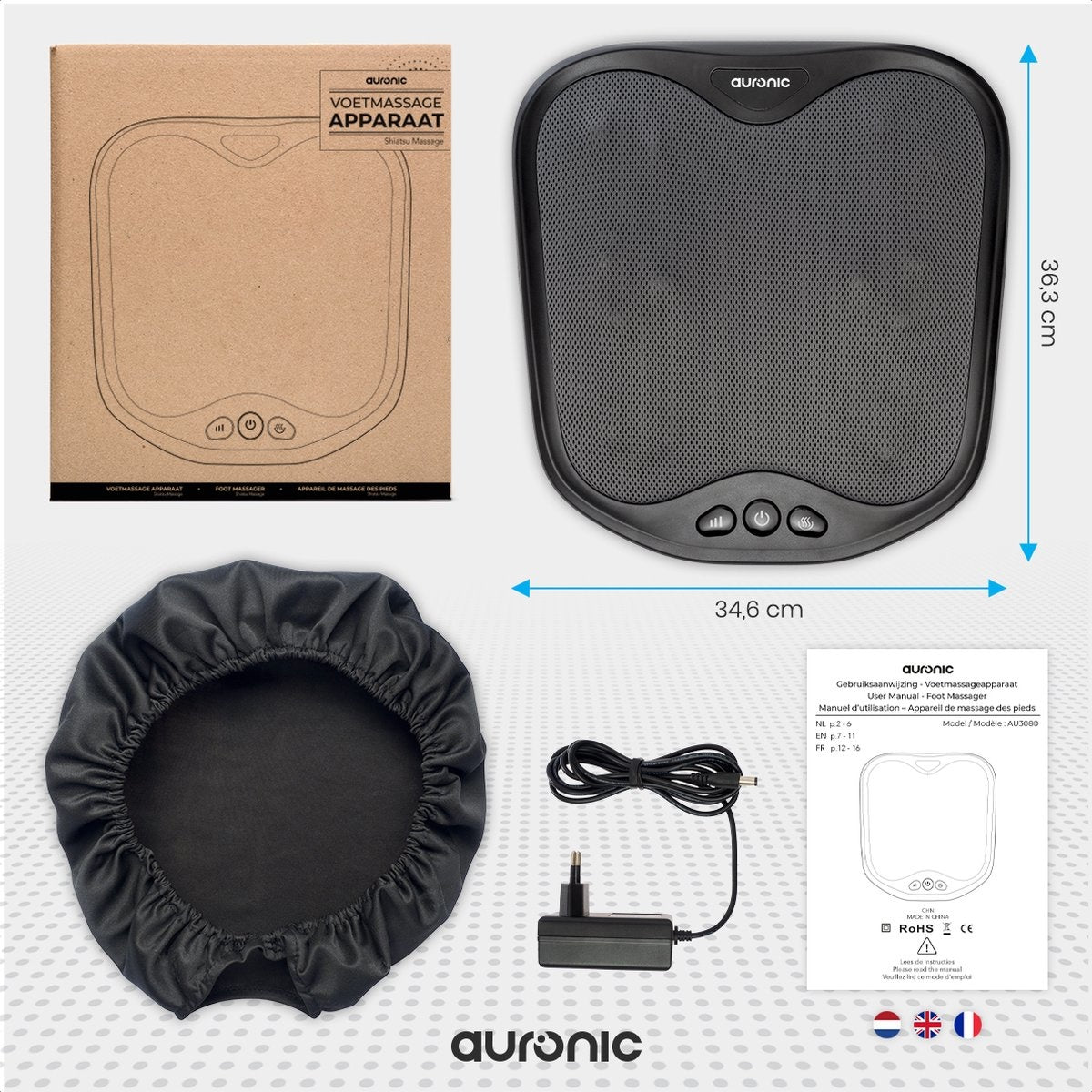 Auronic - Fußmassagegerät - 18 Shiatsu-Massageköpfe - Wärmefunktion - Schwarz