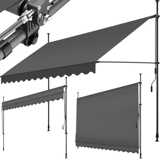 Tectake Klemmmarkise und Sonnenschirm - Markise - Verstellbar - Für Balkon - 350 x 180 cm - Schwarz grau