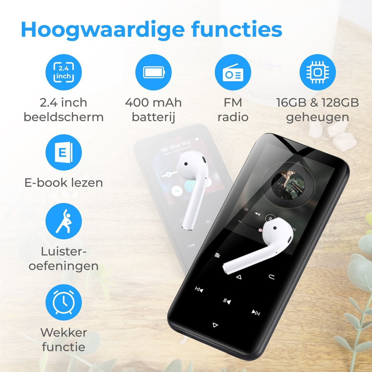 Nuvance - MP3 Player Bluetooth - 16GB interner Speicher - Unterstützung von bis zu 128GB - Voice Recorder Digital - mit FM Radio - Schwarz
