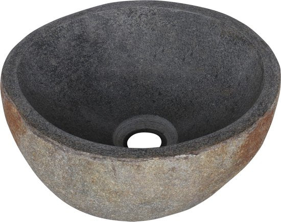 Differnz Waschschüssel Bali Ø23-25 cm - Waschbecken aus Naturstein ohne Überlauf - Waschbeckenoberfläche - Waschbecken runde Form - Badezimmerzubehör - Grau