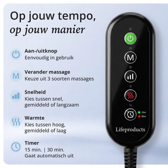 Lifeproducts - Massagekissen mit Memory Foam - Shiatsu-Nackenmassagegerät mit Wärmefunktion