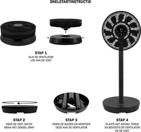 VONROC BREEZE Wireless Fan - Flüsterleise (<44 dB) - 24 Geschwindigkeitsstufen - Leicht und tragbar - 3 Windmodi: Natural, Sleep, Normal - Modular: Tisch- und Bodenventilator - Luxuriöses Touch-Display - Inkl. Fernbedienung - Schwarz