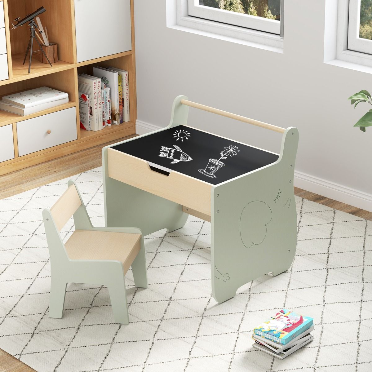 Coast 3-in-1-Kindertischset – mit wendbarer Tischplatte und verstecktem Stauraum – grün