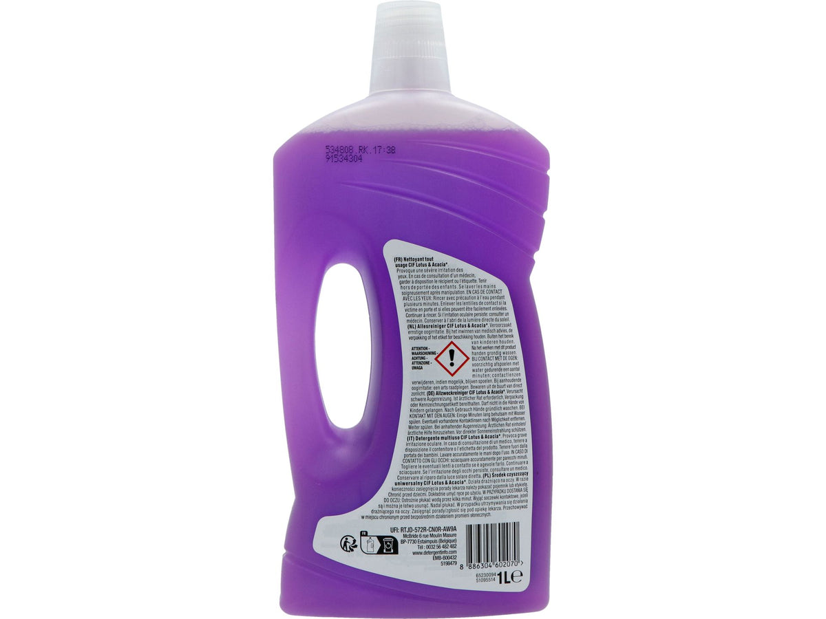 Cif Bodenreiniger Lotus & Akazie – 6 x 1 l – Hinterlässt keine Streifen und duftet frisch