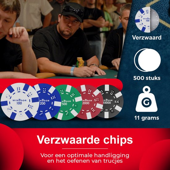 Windsor Poker Set - 500 Chips - Pokertuch - Blinds - Karten - Pokerchips - Pokerchips