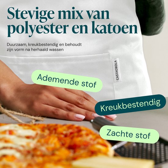 Castagnola-Küchenschürze – Wasser- und schmutzabweisend – Professionelle Kochschürze – BBQ-Schürze für Damen und Herren – Unisex – Verstellbare Schnalle – Extra große Taschen – Weiß