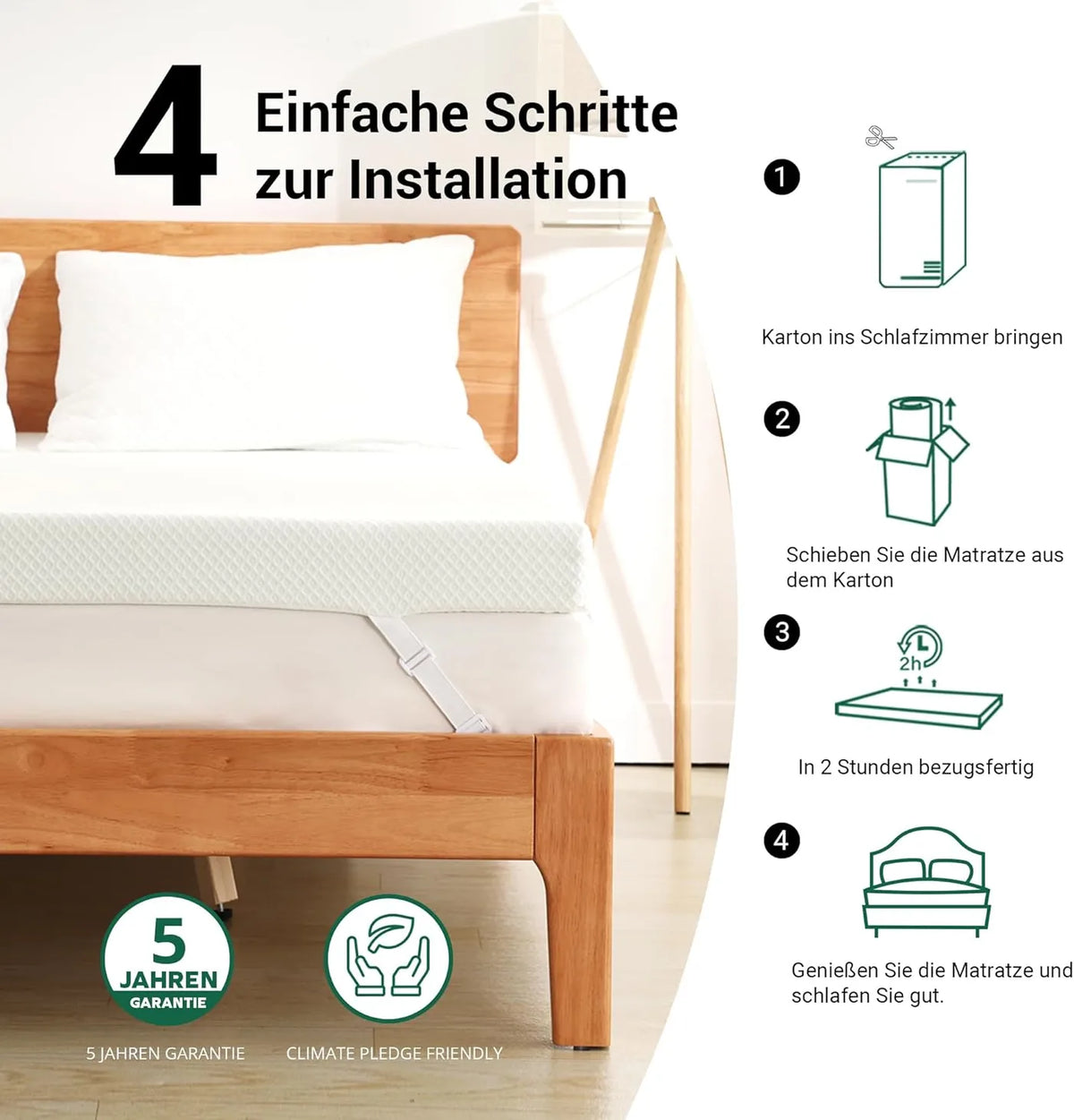 Ego Home Gel-Matratzenauflage 140 x 200 x 9 cm – Kaltschaum mit grünem Tee – Härtegrad H2 – Abnehmbarer, waschbarer Bezug