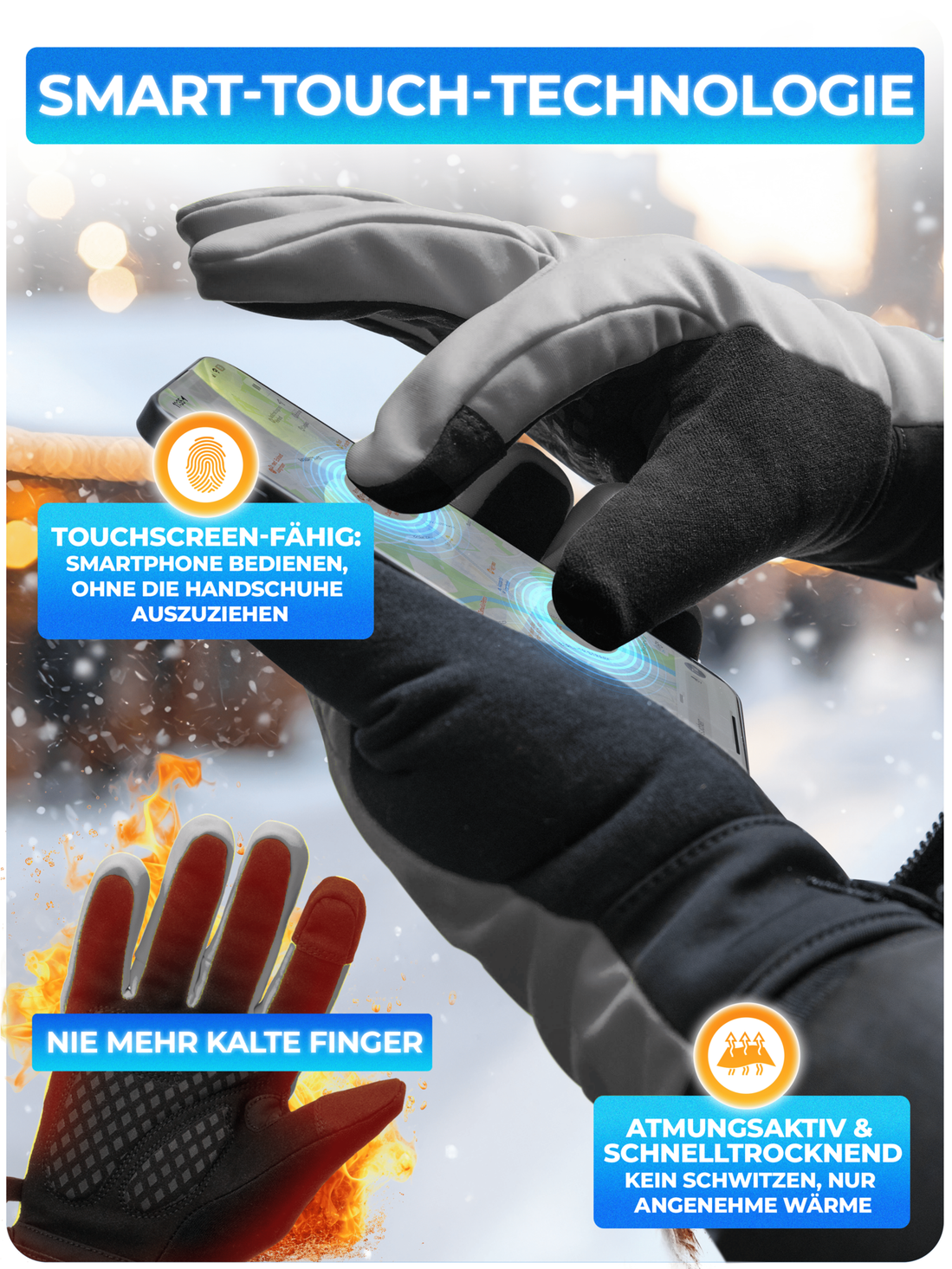 MiVelo Winterhandschuhe - Thermo-Fleece & 3M - Winddicht, Wasserdicht, Touchscreen & Anti-Rutsch - Vollständig reflektierend - Größe XL
