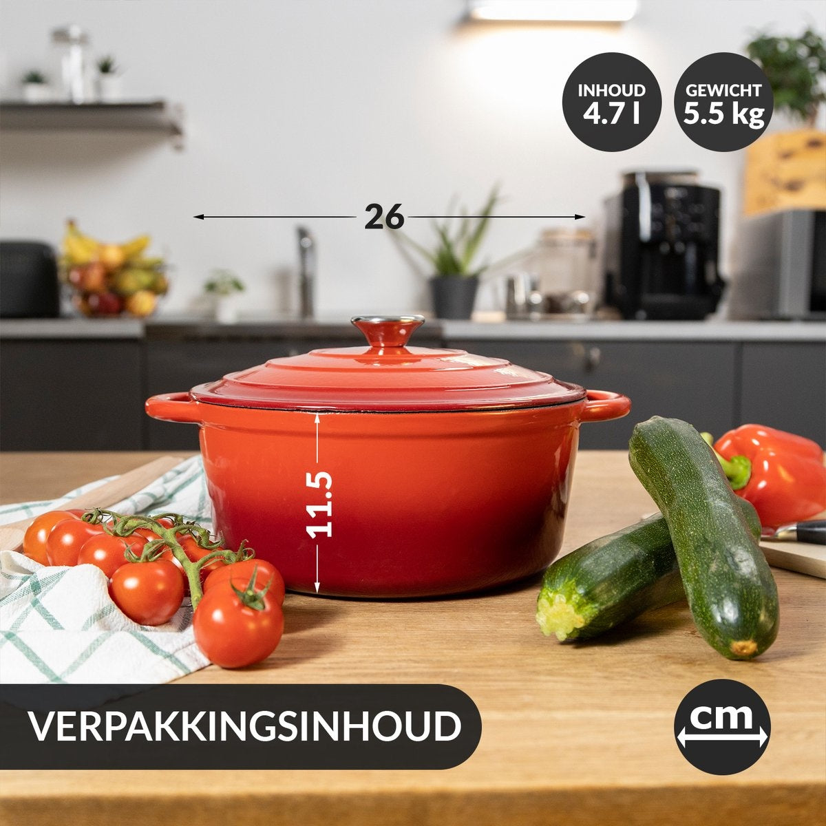 Chefarone Gusseisen Pfanne - Kasserolle - Inklusive Deckel - Geeignet für alle Wärmequellen - Cocotte / Emaille