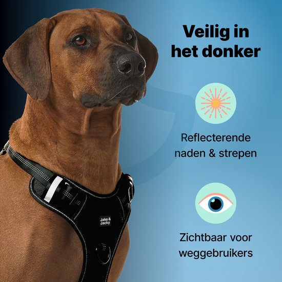 Jake and Jacky - Hundegeschirr - Y-Geschirr Hund - Reflektierend - Größe L - Schwarz
