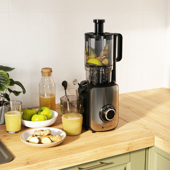 KitchenBrothers Slowjuicer - Vertikal - Entsafter - Gemüse- und Obstpresse - 126 mm - 750 ml - Schwarz
