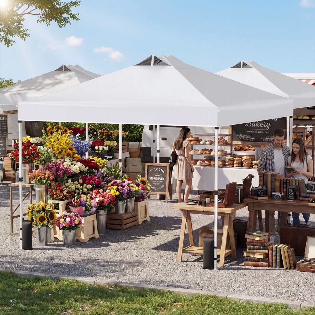 Coast Pop-up-Partyzelt – 3 x 3 m – mit Sandsäcken, Heringen und Tragetasche – weiß