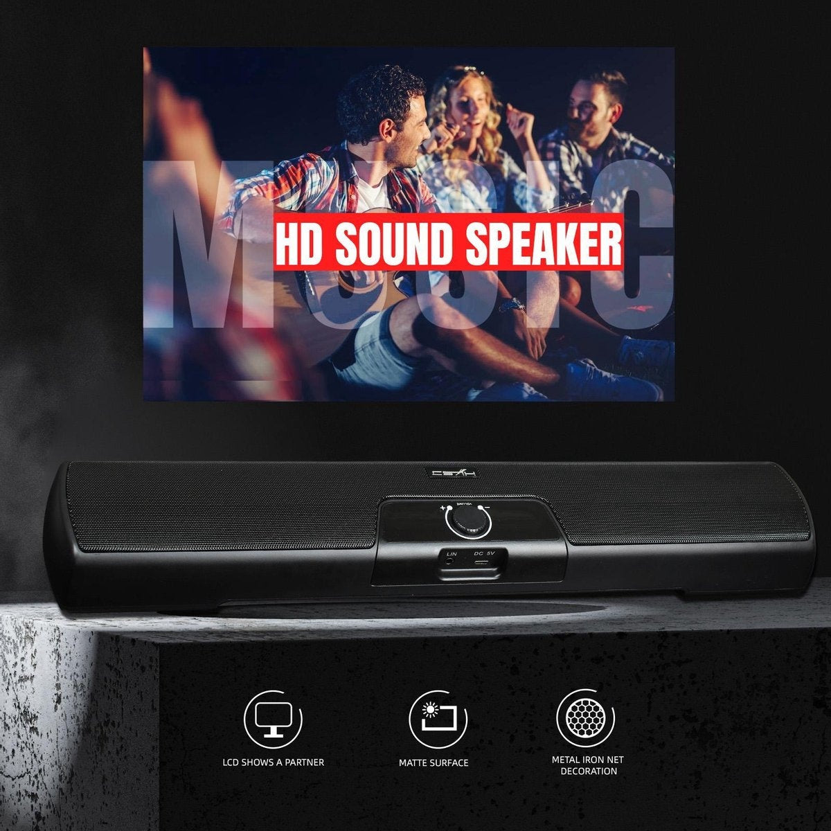 HXSJ Q3 Soundbar PC-Lautsprecher - USB - für Desktop-Computer / Notebooks / Smart-TVs / Projektorgeräte - Schwarz