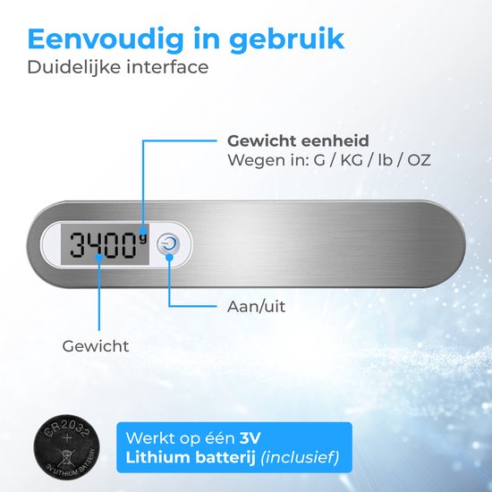 Nuvance - Digitale Gepäckwaage - Gepäckwaage bis zu 50 KG - Inklusive Wiegehaken und Batterie - Gepäckwaage - Gepäckwaage mit Digitalanzeige - Hängewaage