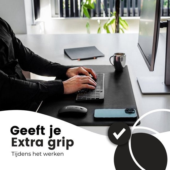 WURK Professional Schreibtischunterlage Kunstleder - Schreibtisch-Organizer - Schreibtischzubehör - Mauspad XXL- Inklusive Kabelclip - 80x40 - Schwarz