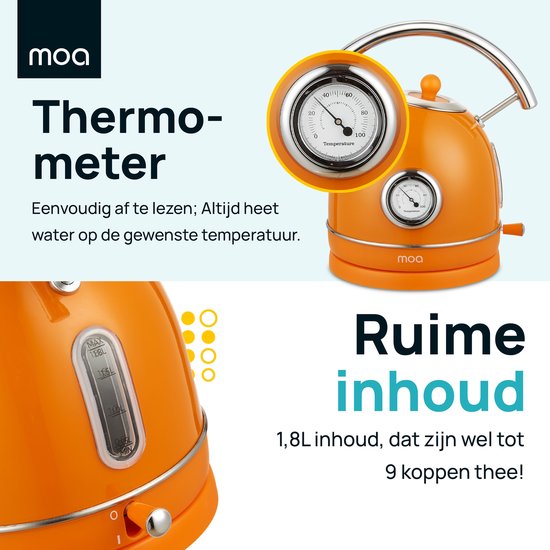 MOA Wasserkocher Retro - 1,8L - Retro - 2200W - Edelstahl - Orange